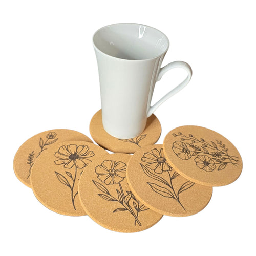 Coasters - cork floral printed (pack of 6)