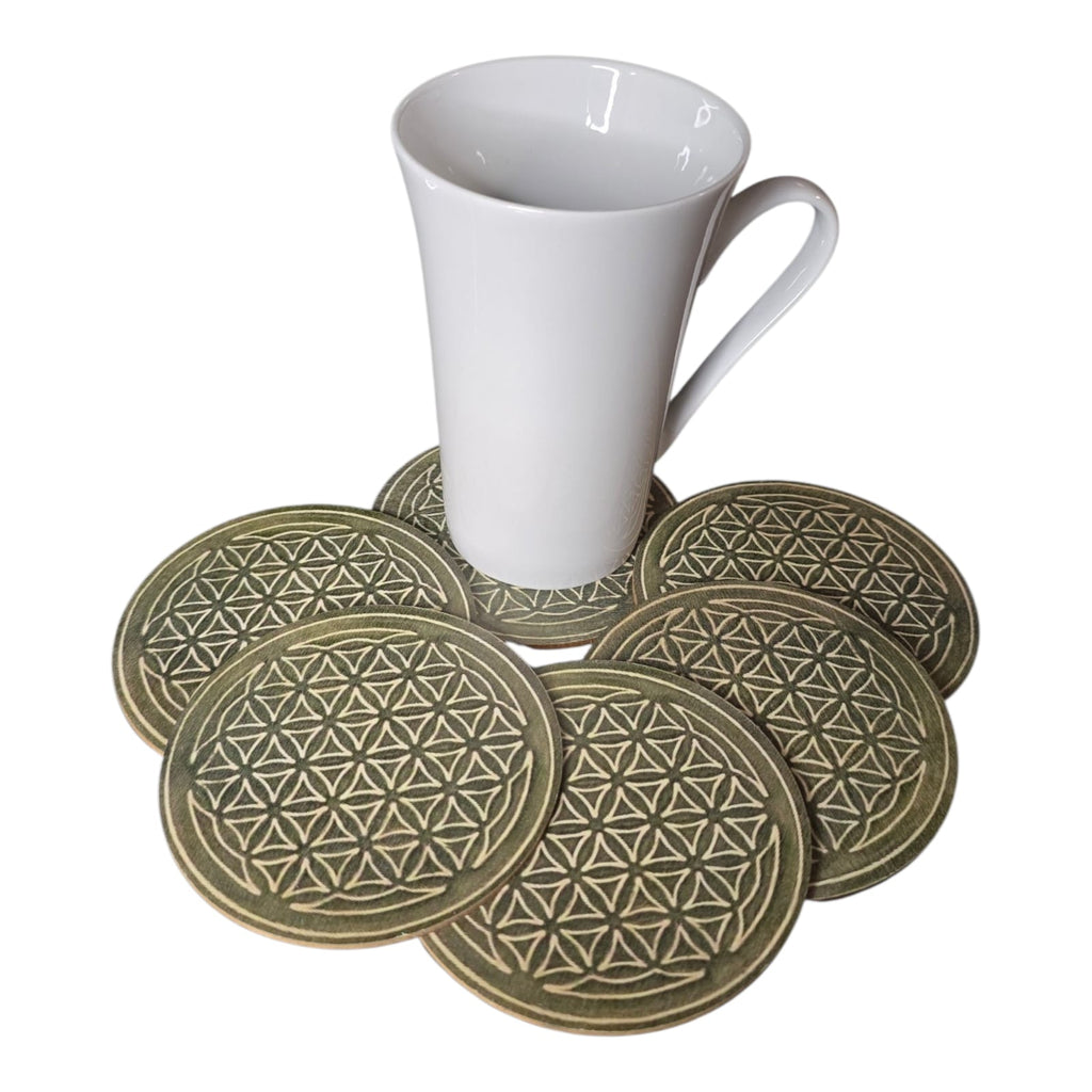 Coasters - green printed (pack of 6)