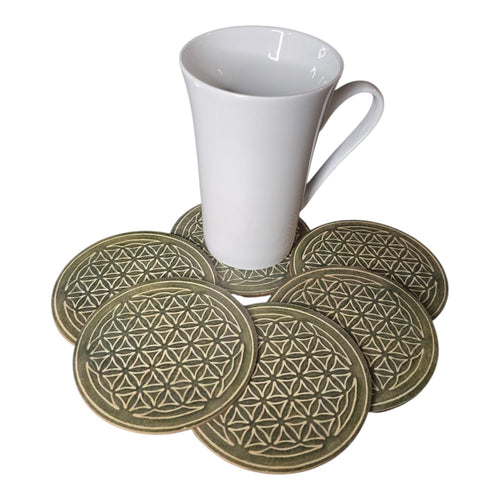 Coasters - green printed (pack of 6)