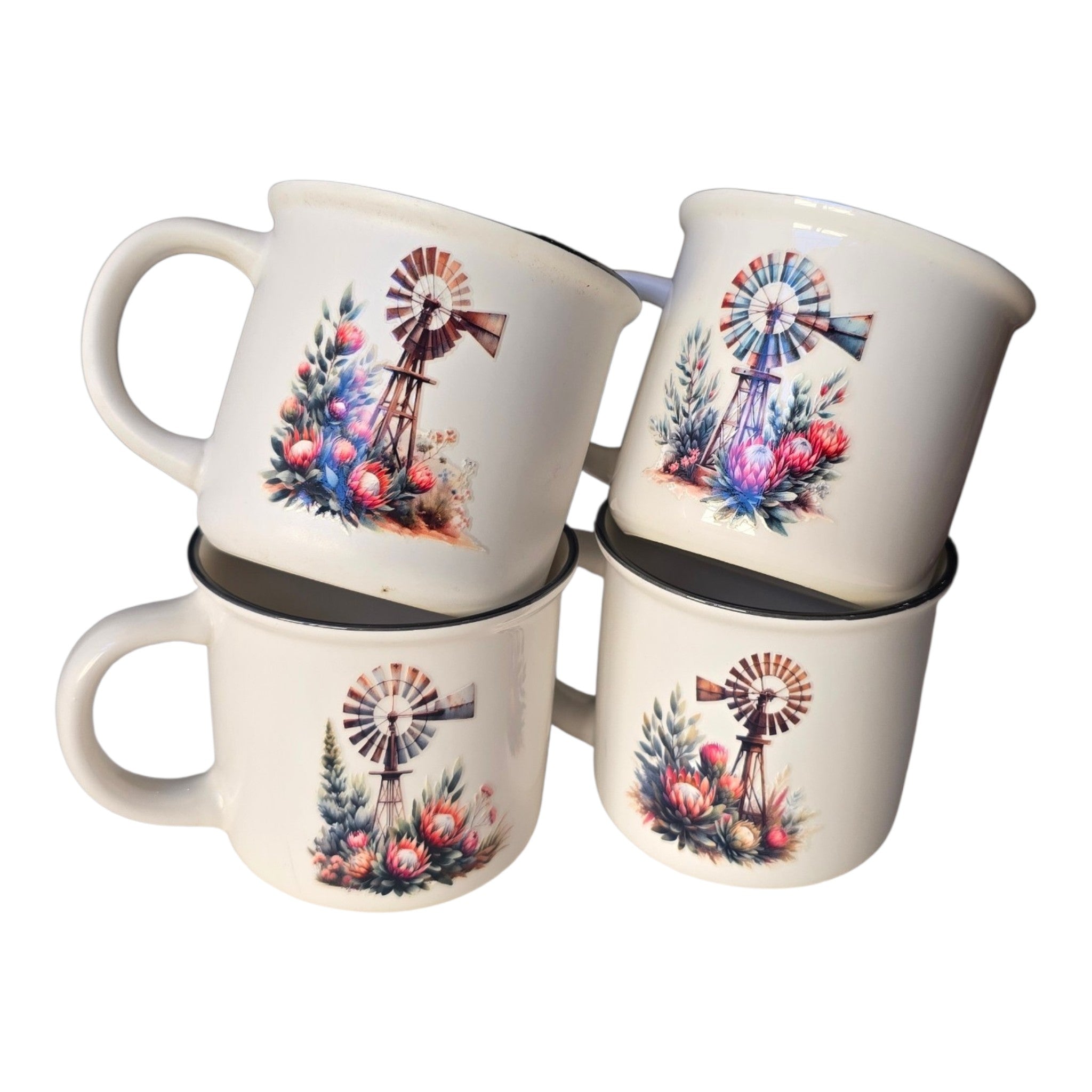 windpomp white mugs set 6